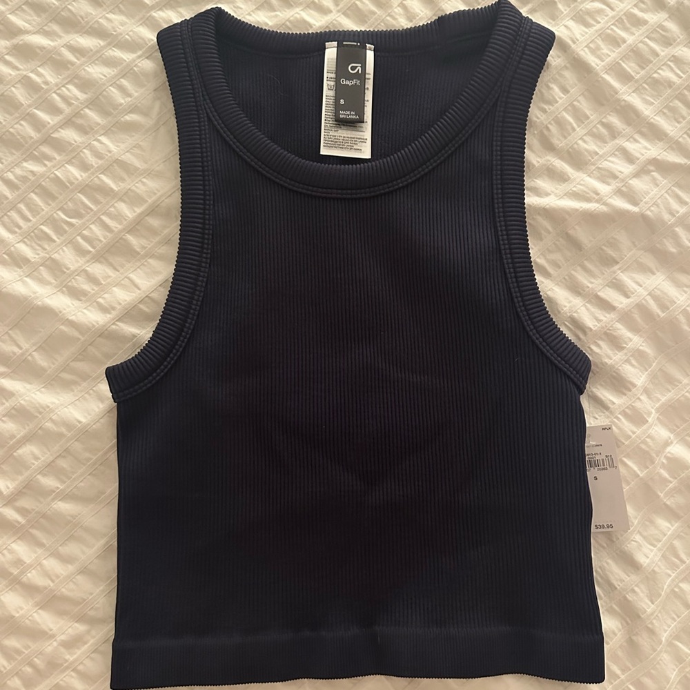 GapFit Seamless Rib Cropped Halter Tank Top